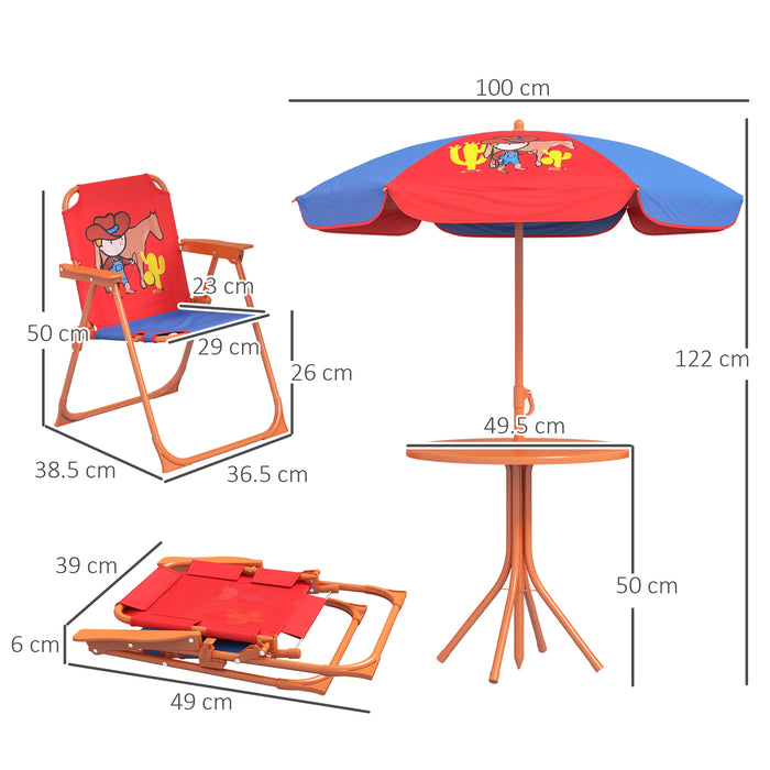 Cowboy-Themed Kids Picnic Table and Chair Set - Adjustable & Foldable Outdoor Garden Furniture with Parasol - Perfect for Children's Al Fresco Dining and Play