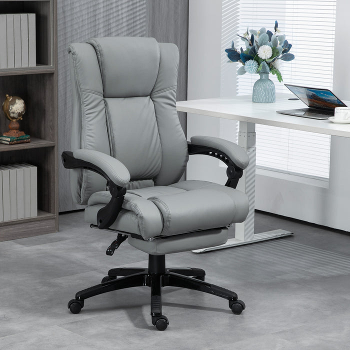 Swivel Computer Chair with Footrest - PU Leather, Adjustable Height, Wheeled Office Seat - Comfortable Ergonomic Design for Work and Relaxation