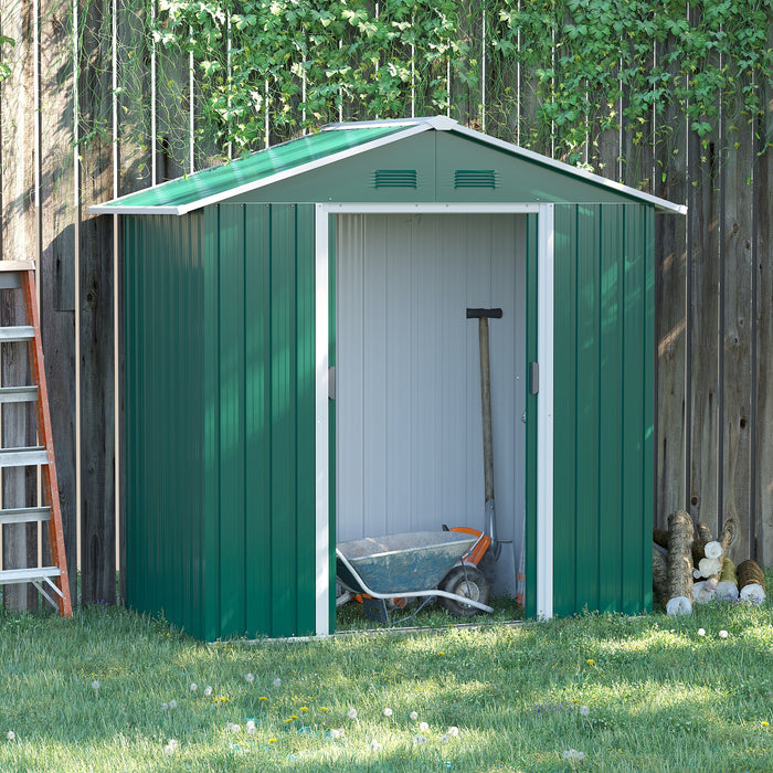 Outdoor Metal Storage Shed - 6.5ft x 3.5ft with Double Sliding Doors, 4 Vents in Green - Ideal for Garden and Tool Organization