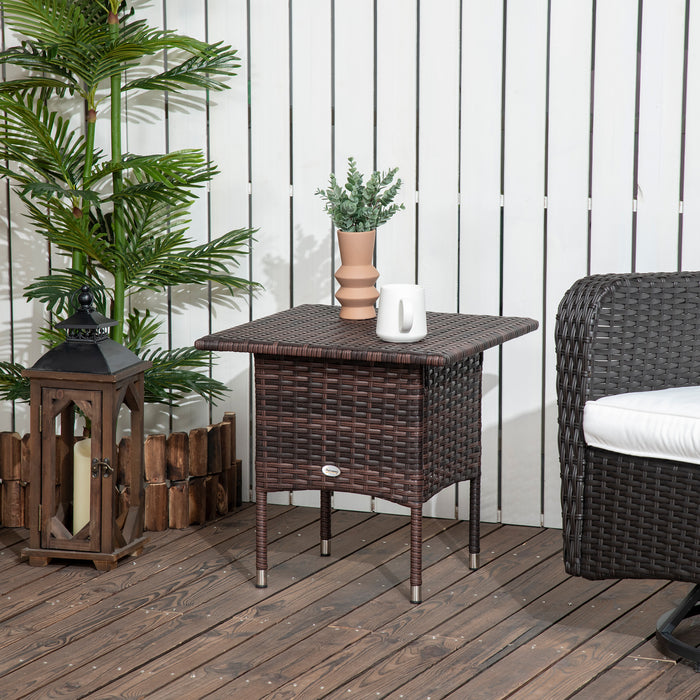 Rattan Outdoor Side Table – Durable Woven Coffee Table with Weather-Resistant Plastic Top – Perfect for Patio, Garden, and Balcony Use in Mixed Brown