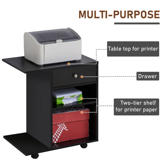 Mobile Printer Stand with CPU Holder - Rolling Cart with Drawer, Adjustable Shelf, and Wheels for Office - Space-Saving Desk-Side Storage Solution