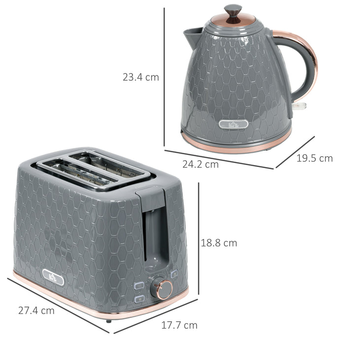 Fast Boil 1.7L 3000W Electric Kettle and 2-Slice Toaster Combo - Auto Shut-Off & Adjustable Browning Controls, Grey - Ideal for Efficient Kitchen Setup