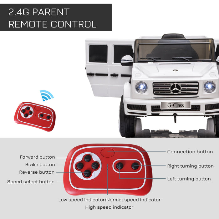 Mercedes Benz G500 Kids Electric Ride On Car - 12V Battery-Powered with MP3, Music, Lights & Suspension Wheels - Parental Remote Control for Safe Play