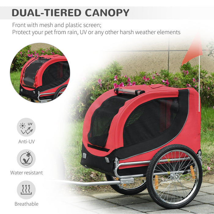 Folding Dog Bike Trailer and Jogger - Bicycle Pet Travel Carrier with Removable Cover, Red - Ideal for Active Pet Owners and Outdoor Adventures