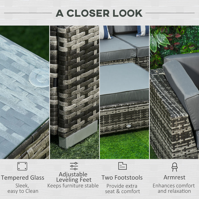 5-Seater Rattan Sofa Set with Coffee Table - Sectional Wicker Weave Outdoor Furniture Pairing in Grey - Perfect for Garden or Conservatory Comfort