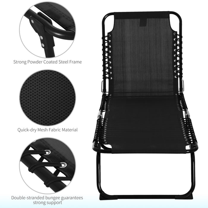 Adjustable Back Folding Garden Lounger - 4-Position Recliner with Durable 100% PVC Fabric - Ideal for Camping, Hiking, and Outdoor Relaxation, 197x58x78 cm, Black