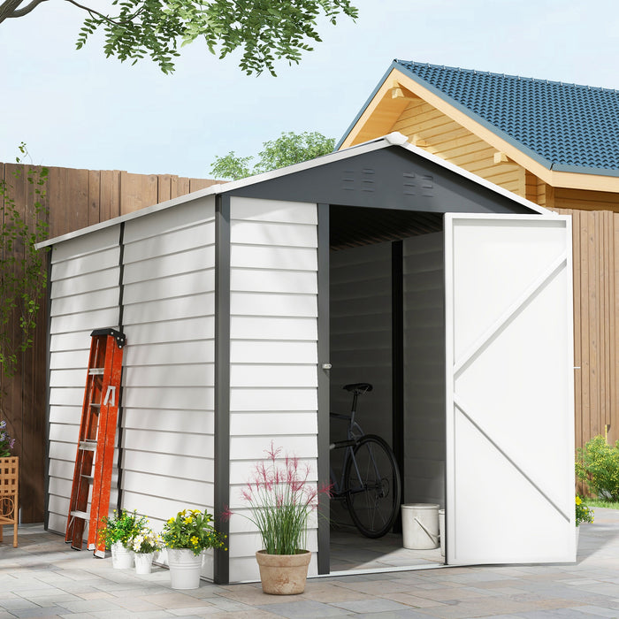 6FT Metal Outdoor Garden Shed - Galvanised Steel Tool Storage with Sloped Roof and Lockable Door - Ideal for Patio and Lawn Equipment Security, Dark Grey