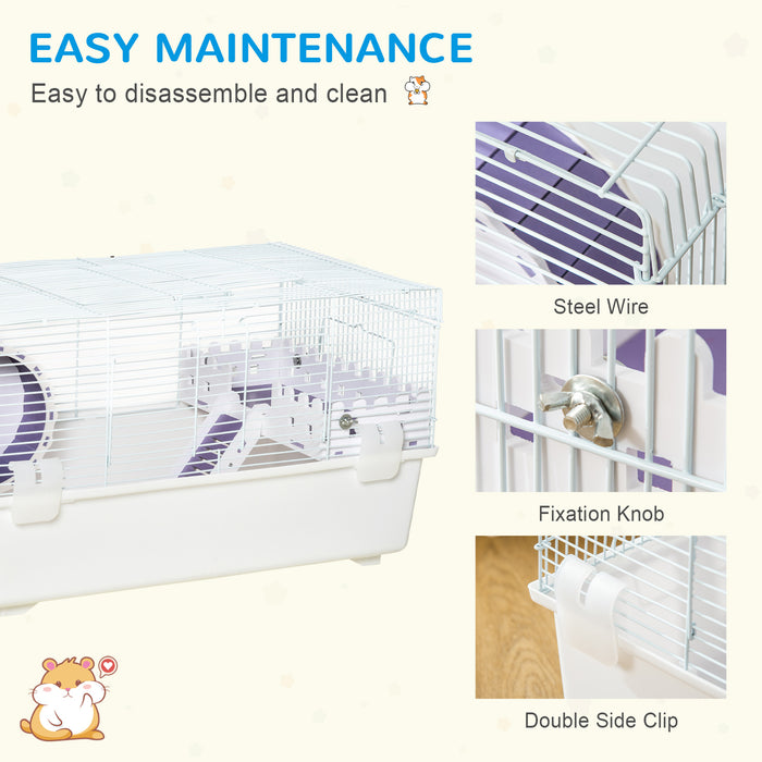 Two-Tier Gerbil Haven Cage - Multi-Storey Small Animal Habitat with Exercise Wheel, Water Bottle & Ladder - Ideal for Hamsters & Rodents