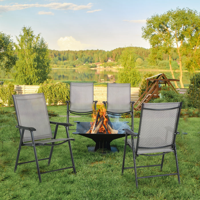 Set of 4 Foldable Metal Garden Chairs - Outdoor Patio Seating with Breathable Mesh, Grey - Ideal for Dining & Relaxation in Parks or Gardens