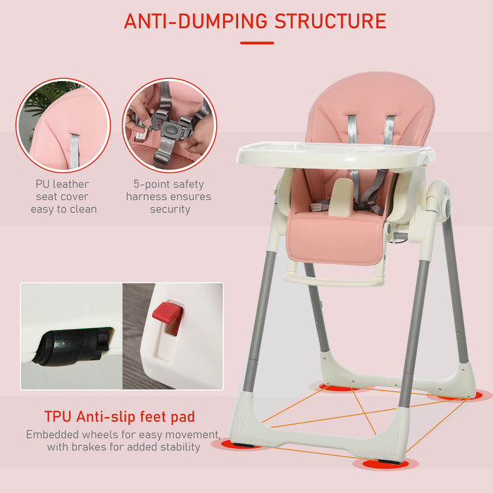 Convertible High Chair for Babies and Toddlers - Foldable, Height-Adjustable, and Wheeled with 5-Point Harness - Perfect for Feeding and Seating Young Children