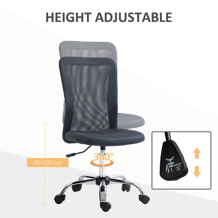 Ergonomic Armless Task Chair - Breathable Mesh Swivel Computer Desk Chair with Adjustable Height - Ideal for Home Office and Study Use, Dark Grey