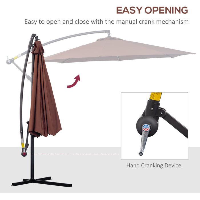 Outdoor Adjustable 3m Cantilever Umbrella - Coffee Colored, UV Protection Patio Parasol - Ideal for Garden, Deck, and Poolside Shade