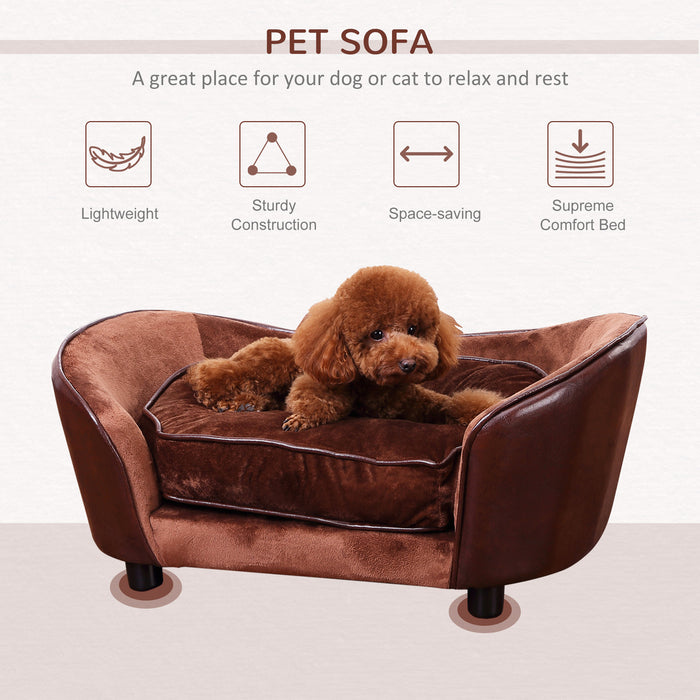 Pet Couch with Elevated Legs - Soft Cushioned Dog Sofa Chair for Small Dogs & Cats, Brown - Comfortable Resting Area for Your Furry Friends