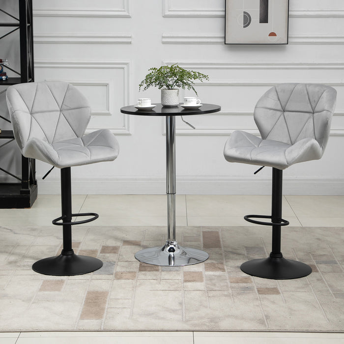 Fabric Swivel Bar Stools, Set of 2, Adjustable Height, Armless, Light Grey - Upholstered Counter Chairs with Swivel Seat - Ideal for Kitchen Island, Home Bar, or Dining Area