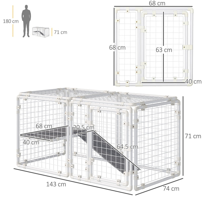 Large Bunny & Guinea Pig Hutch - 9-Piece DIY Rabbit Cage with Door, Ladder & Divider - Ideal for Small Animal Pet Homes and Habitats