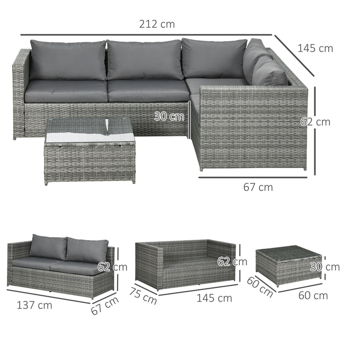 4-Seater Rattan Outdoor Patio Set - Corner Sofa with Thick Cushions and Coffee Table - Ideal for Garden Entertainment and Relaxation