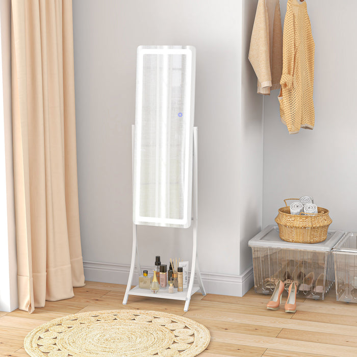 LED-Lit Free Standing Full-Length Dressing Mirror - Adjustable 3-Color Temperature Settings - Includes Convenient Storage Shelf for Accessories and Essentials