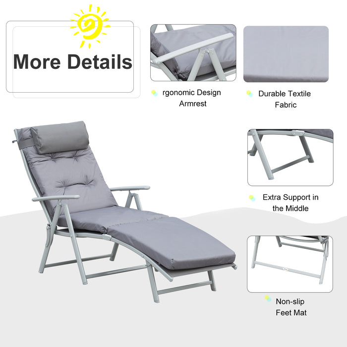 Adjustable Reclining Garden Lounger - Sun Patio Chair with Texteline Fabric, Foldable Design & Cushion - Perfect for Outdoor Relaxation, Grey