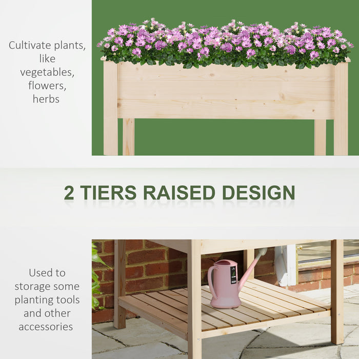 Elevated Wooden Garden Bed - Outdoor Planter Box with Storage Shelf for Planting Flowers & Herbs - Ideal for Patio, Deck, and Balcony Gardening