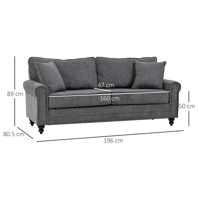 Fabric Loveseat with Elegant Nailhead Trim - 2-Seater Grey Sofa with Plush Cushions & Throw Pillows - Perfect Comfort for Small Spaces & Cozy Living Rooms