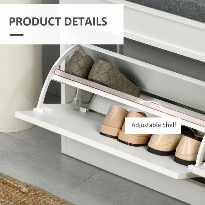 Entryway Shoe Storage Bench with Cushion - 2 Drawers and Adjustable Shelf Organizer for Hallway and Bedroom - Comfortable Seating and Space-Saving Solution