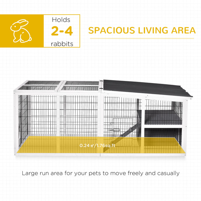 Wooden Rabbit Hutch with Run Cover - Indoor/Outdoor Pet Cage with Hinged Roof & Water-Resistant Finish, Grey - Ideal for Rabbits and Small Animals