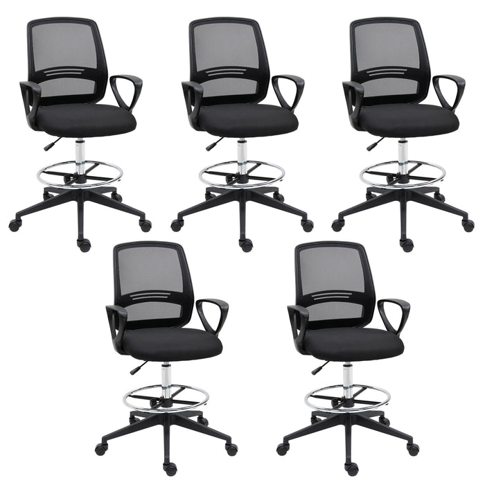 Ergonomic Mesh Back Draftsman Chair - Tall, Adjustable Height Office Seating with 360° Swivel & Footrest - Set of 5 for Design Professionals