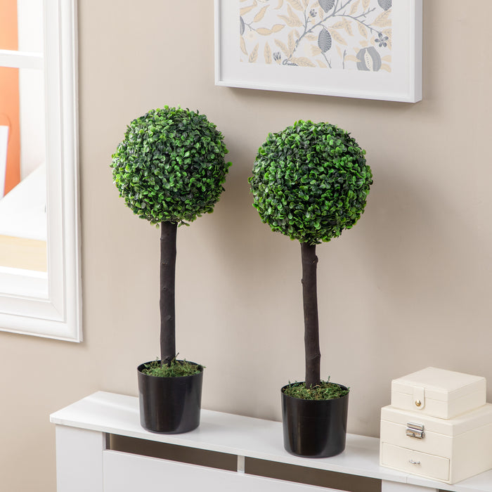 Boxwood Ball Artificial Tree Duo - Lifelike Faux Topiary Plants in Pots for Indoor/Outdoor Décor, 20x20x60cm - Elegant Home & Garden Greenery Enhancements