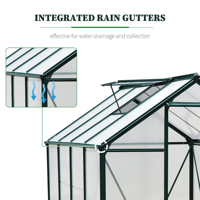 Large Walk-In Aluminium Greenhouse - 6x8 ft Garden Plant Grow House with Galvanized Base and Sliding Door - Ideal for Horticulture Enthusiasts