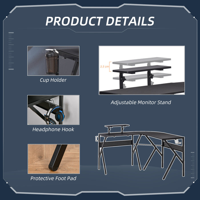 L-Shaped Gaming Desk - Corner Computer Table with Adjustable Monitor Stand, Home Office Workstation - Ideal for Gamers and Remote Workers