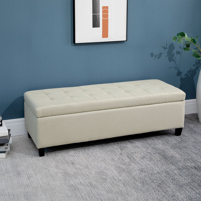 Linen Upholstered Ottoman with Tufted Lid - Spacious End-of-Bed Bench and Padded Footrest with Hidden Storage - Ideal for Bedroom Decor and Space-Saving Solution