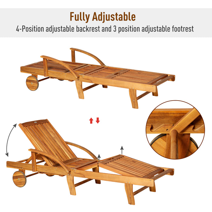 Foldable Wooden Sun Lounger with Wheels - Outdoor Patio Recliner and Day Bed - Relaxation and Comfort for Garden Deck