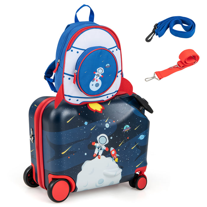 Kids Luggage - 2 Piece Set with Spinner Wheels and Anti-Lose Rope in Blue - Ideal for Travelling Children