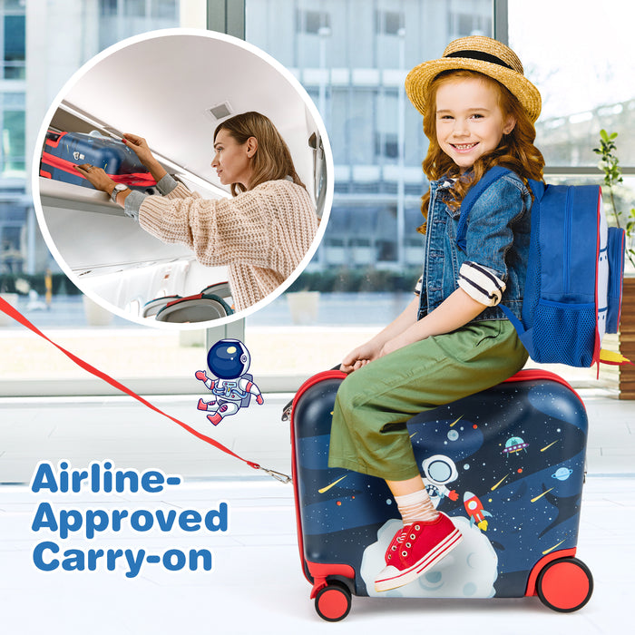 Kids Luggage - 2 Piece Set with Spinner Wheels and Anti-Lose Rope in Blue - Ideal for Travelling Children