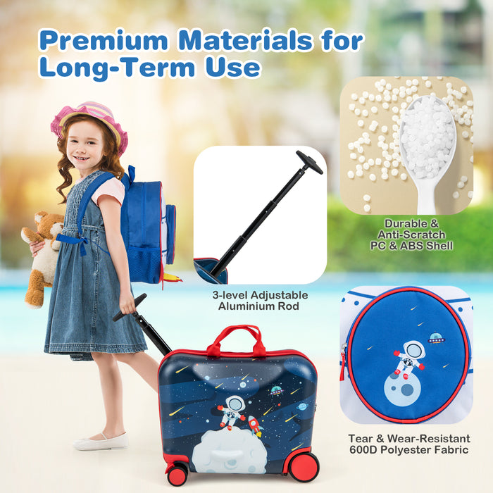 Kids Luggage - 2 Piece Set with Spinner Wheels and Anti-Lose Rope in Blue - Ideal for Travelling Children