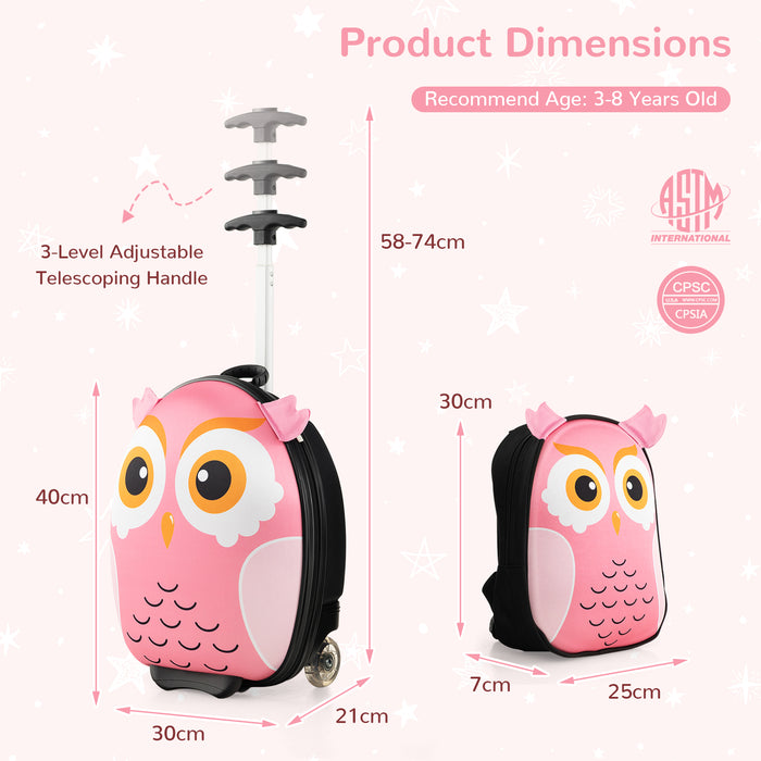 Kids Luggage Set - 40 cm Carry-on Luggage and 30 cm Backpack in Pink - Designed for Children and Travel Convenience