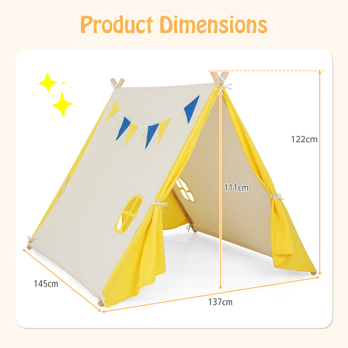 Large Children's Playhouse Tent with Durable Pine Wood Structure - Ideal for Indoor and Outdoor Activities, Fun and Safe Shelter for Kids