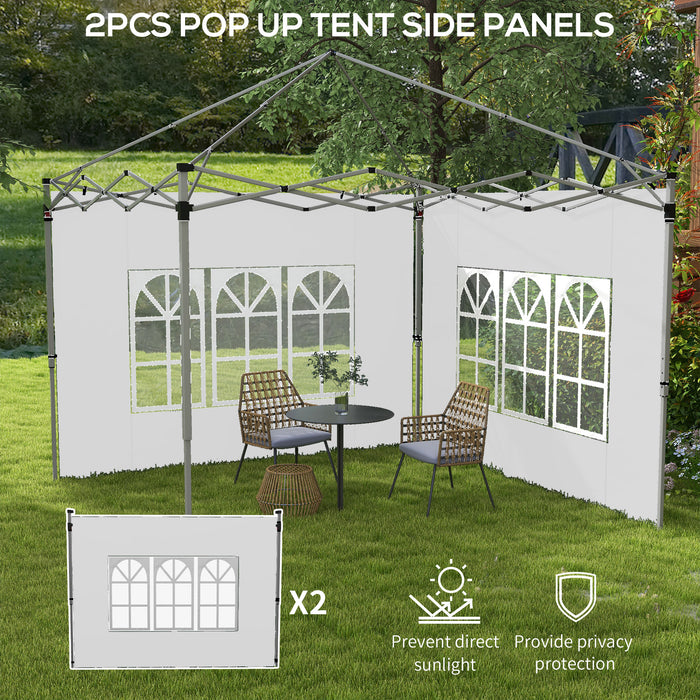 Gazebo Side Panels with Windows - 3x3m / 3x4m Pop Up Gazebo Compatible Replacement Set, 2-Pack in White - Outdoor Shelter Privacy and Weather Protection