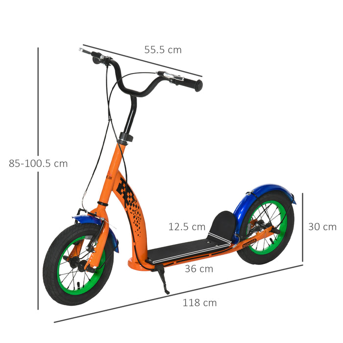 Kids Kick Scooter with Adjustable Height - Dual Brakes & 12-Inch Inflatable Rubber Wheels - Ideal Outdoor Ride for Children 5 Years and Older, Orange
