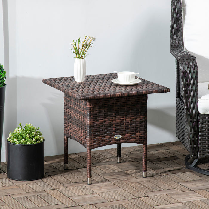 Rattan Outdoor Side Table – Durable Woven Coffee Table with Weather-Resistant Plastic Top – Perfect for Patio, Garden, and Balcony Use in Mixed Brown