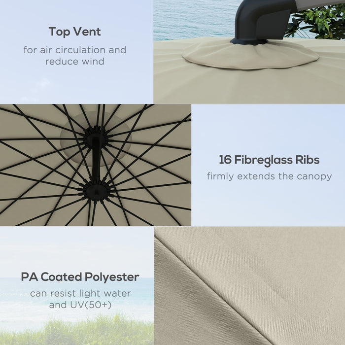 2.7m Beige Cantilever Parasol with Sturdy Cross Base - Outdoor Patio Umbrella for Sun Protection - Ideal for Garden, Deck, and Poolside Lounging