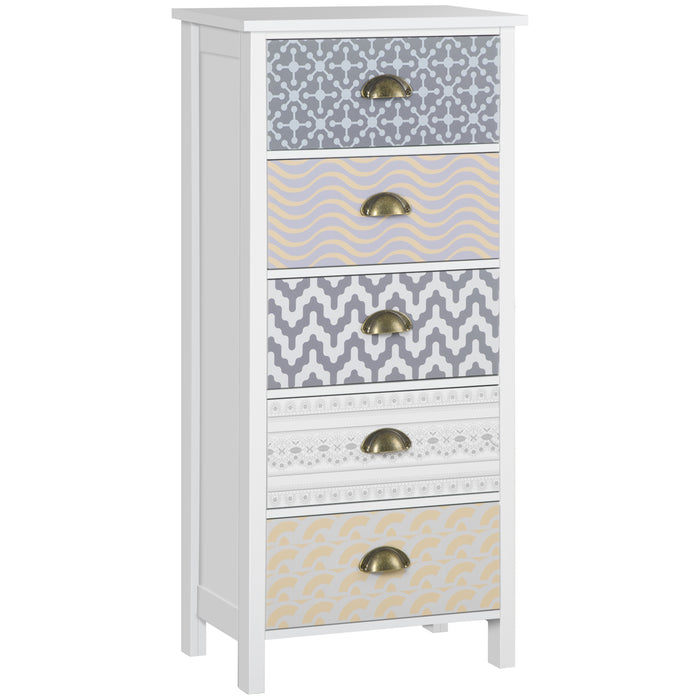 5-Drawer Tallboy Chest of Drawers - Modern Storage Dresser with Metal Handles - Space-Saving Cabinet for Bedroom and Living Room Organization