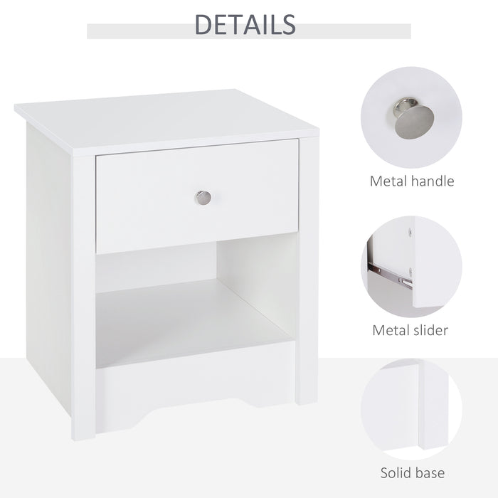 Solid Wood Bedside Table - White Nightstand with Drawer and Shelf - Elegant Storage Solution for Bedroom Furniture