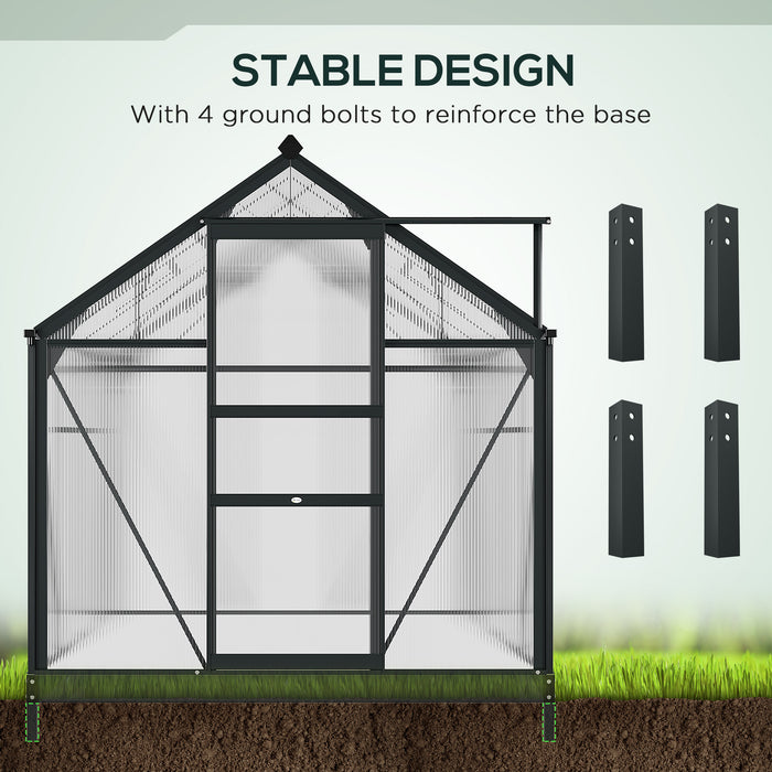 Large Walk-In Clear Polycarbonate Greenhouse - Sturdy Aluminium Frame & Galvanized Base, Sliding Door - Ideal for Garden Plant Growth, 6x8ft