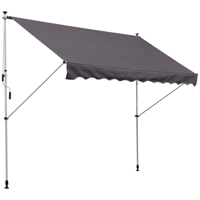 Balcony DIY Patio Awning - 3 x 1.5m Manual Retractable Canopy with Clamp, Adjustable Shade Shelter - Perfect for Outdoor Comfort in Grey