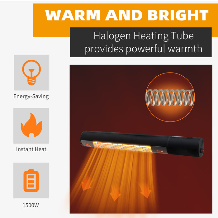 1500W Electric Infrared Halogen Heater - Wall Mounted Outdoor Patio Garden Warmer with Remote Control - Ideal for Chilly Evenings & Entertaining Guests Outside