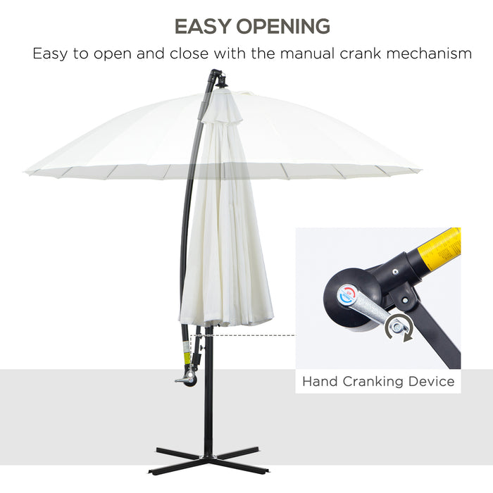 Cantilever Shanghai Parasol - Garden Hanging Banana Sun Umbrella with Crank Handle, 18 Sturdy Ribs, Cross Base - Perfect Shade Solution for Outdoor Spaces