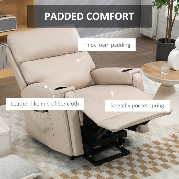 Electric Riser Recliner Chair with Massage and Heat - Vibration Massage, Cup Holders, Side Pockets in Beige - Ideal for Elderly and Individuals with Mobility Issues