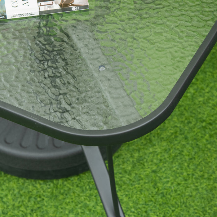 Tempered Glass Square Garden Table with Umbrella Insert - Durable Steel Framed Outdoor Dining Table with Parasol Hole - Perfect for Patio, Lawn, or Garden Entertaining