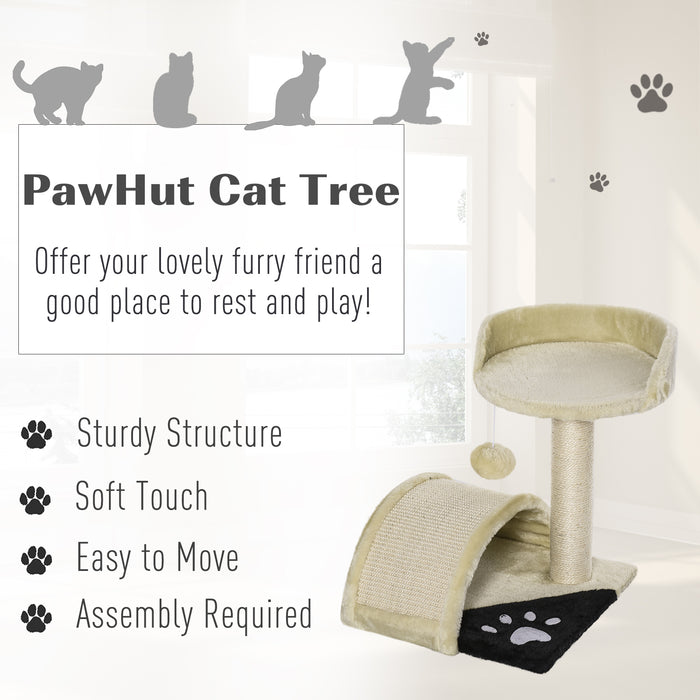 Cat Tree and Scratching Post - Kitten Activity Centre with Climber & Hanging Ball in Beige - Ideal for Playful Cats and Scratch Training